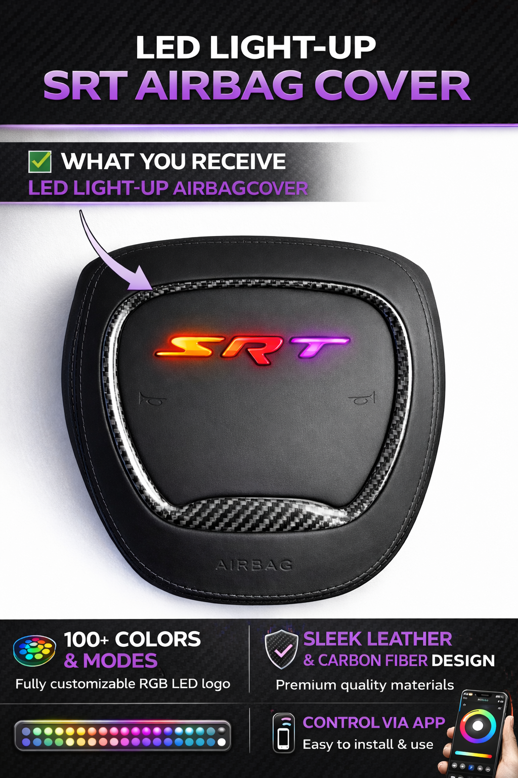 Classic Black RGB SRT AirBag Cover