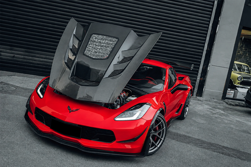 2014-2019 Corvette C7 Type-VS1 Dry Carbon Fiber Vented Style Hood W/ Window For Stingray, Z51, Grand Sport, Z06