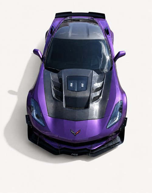 2014-2019 Corvette C7 Type-VS1 Dry Carbon Fiber Vented Style Hood W/ Window For Stingray, Z51, Grand Sport, Z06